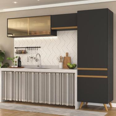 Imagem de Armário Cozinha Modulada Compacta com Vidros 252cm 3 Peças Veneza Multimóveis MP2300