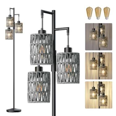 Imagem de Oneach Candeeiros de chão de 178 cm para sala de estar, luminária de chão Boho regulável contínua com 3 lâmpadas, lâmpada de árvore de canto industrial de fazenda alta para quarto, escritório, sala de