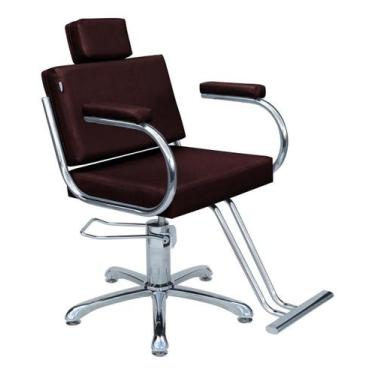 Imagem de Cadeira Poltrona Hidráulica Lotus Fixa Estofado Marrom -  Moveis e com