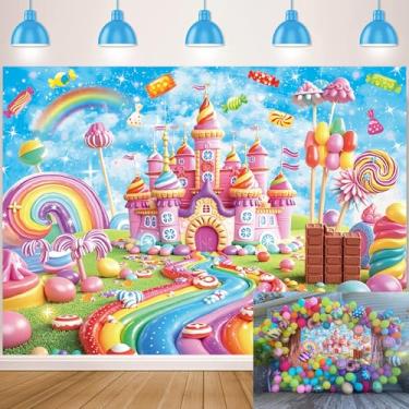 Imagem de Sweet Candyland Pano de fundo castelo arco-íris pirulito sorvete doce fotografia fundo menina princesa crianças faixa de aniversário decoração de mesa de bolo chá de bebê 7 x 5FT