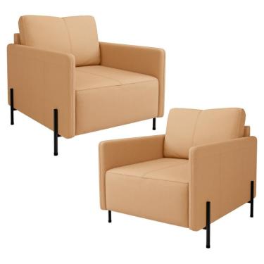 Imagem de Kit 2 Poltronas Decorativa Para Sala Living Pés Industrial Domani L06 Couro Capuccino - Lyam Decor