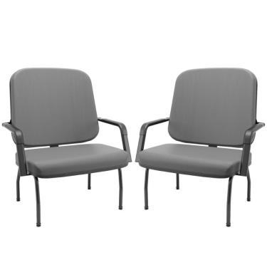 Imagem de Kit 02 Cadeiras De Escritório Recepção Com Braço Fixa Preta Magno P03 Vinil Cinza - Lyam Decor