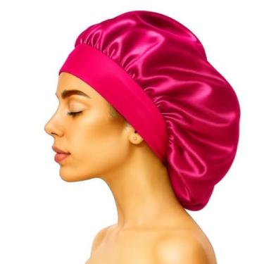 Imagem de Touca de Cetim Grande para Dormir com Faixa Larga Anti-Frizz - Gorro de Cetim com Aba Gigante, Proteção Cabelo Contra Frizz e Toque(1- AZUL)