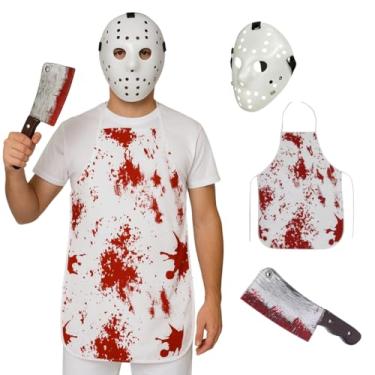 Imagem de Fantasia Cosplay Jason Halloween Máscara Avental Sangue Faca
