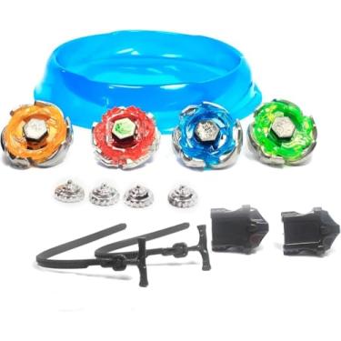 Imagem de Kit de Batalha com 4 Peões de Metal, 2 Lançadores, Arena de 20 cm, Lançadores Peões Fusion Arena, Chaves de Regulagem