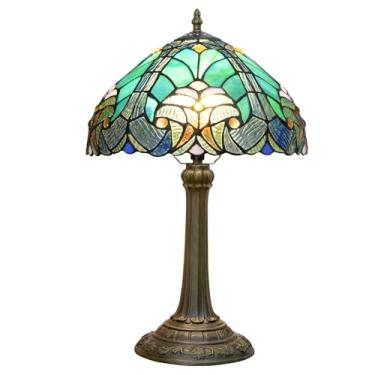 Imagem de Blivuself Tiffany Lamp Green Liaison Style Vitral Luminária De Mesa W12H18 Polegadas Luminária De Mesa Antiga Base De Metal Luz De Leitura Para Sala De Estar Quarto Bar Arte Artesanato