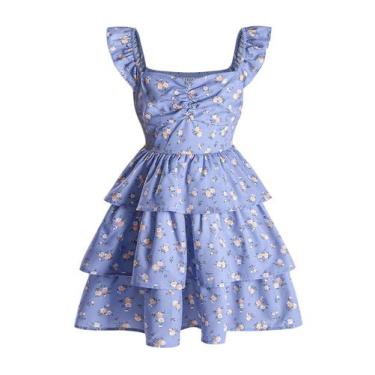 Imagem de Vestido de verão feminino RoseSeek Floral com babados de cintura alta 