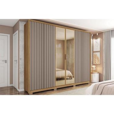 Imagem de Guarda Roupa 6 Portas E 4 Gavetas C/ Vidro Reflecta Centurium Buriti/fendi - Caemmun