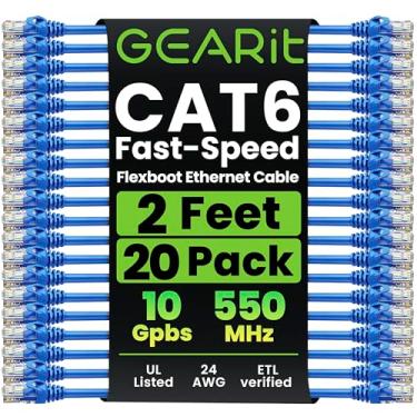 Imagem de GEARit Pacote com 20 cabos Cat6 Patch Cable 6 Cat 6 Cabo Ethernet com aba flexível e flexível - Série Preimum - Azul