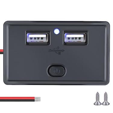 Imagem de Cllena Tomada de carregador USB duplo, painel de tomada com interruptor, 12 V-24 V 4,8 A, carregador rápido de carro de porta dupla para carro, trailer, acampamento, barco, automotivo, quadriciclo
