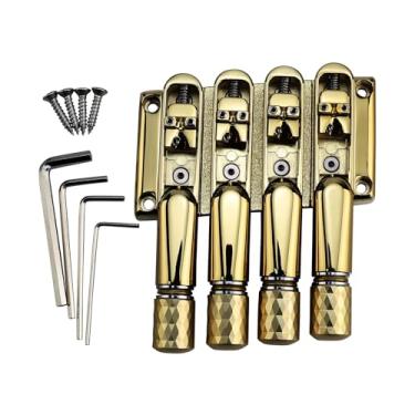 Imagem de OVSAL Ponte para baixo elétrica Gold Headless com 4 cordas com selas de latão para baixo de substituição para baixo de 4 cordas