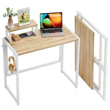 Imagem de SOROGRA Mesa dobrável com suporte para monitor, mesa de computador dobrável de 81,5 cm com gancho, mesa de escrita resistente para economia de espaço pequeno para dormitório de escritório em casa