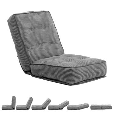 Imagem de HollyHOME Cadeira de chão ajustável com 6 posições, cadeira reclinável dobrável para sofá preguiçoso com suporte para as costas, almofada de esponja grossa e alça portátil, cadeira de meditação de