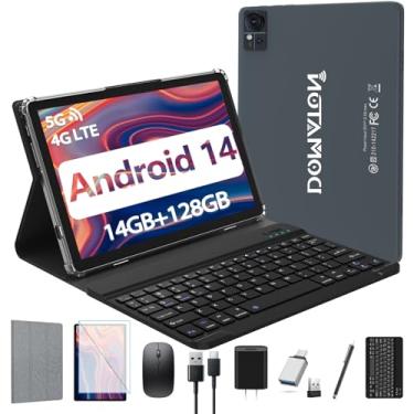 Imagem de Tablet, tablet Android 2025 com teclado expansão de 14 GB + 128 GB + 1 TB, tablets celulares 4G com slot Dual SIM, tablets Octa-Core 2 em 1 de 10,1 polegadas com tela embutida, Wi-Fi 5G, 7000 mAh,