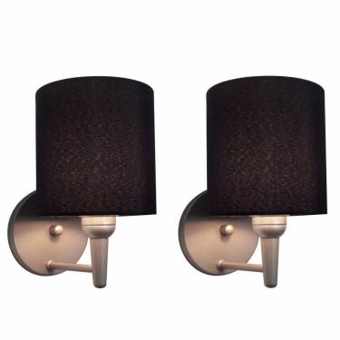 Imagem de Kit-2 Arandela Cilíndrica Md-2009 Base Cinza Cúpula Em Tecido 14x15cm Preto - Bivolt