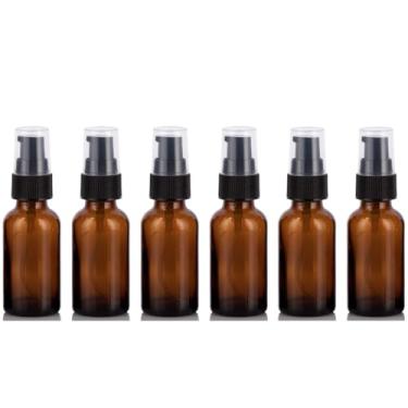 Imagem de 6 frascos de vidro âmbar de 30 ml, recipientes vazios e recarregáveis, dispensador de bomba de maquiagem para base de óleo essencial, loção cremosa