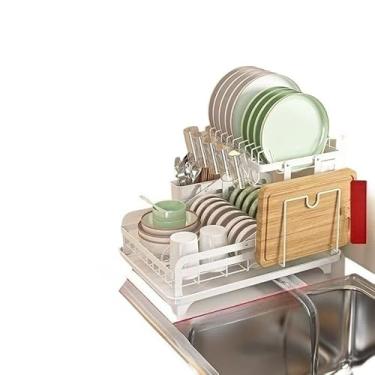 Imagem de Escorredor Organizador De Louças 2 Andar Com Guarda Copo Copos Preto Aço Inoxidável Rack(2 Andar-Branco)