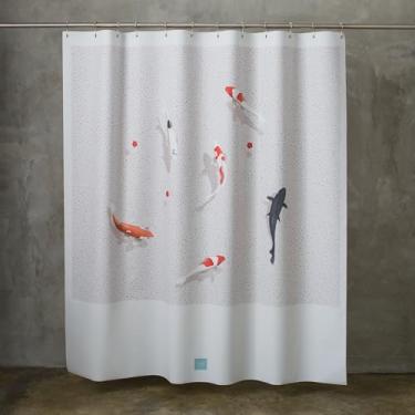 Imagem de onesevennine Cortina de chuveiro de designer coreana – Sem costura, resistente à água (180 cm L x 188 cm C) Lago aconchegante – Inclui 12 ganchos de plástico para fácil configuração
