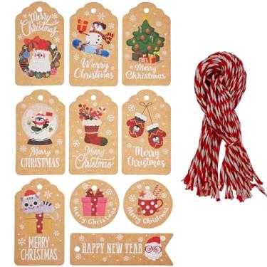 Imagem de RIKWOG 100 etiquetas de Natal, 10 estilos de etiquetas de presente de papel kraft de Natal com cordão de algodão para embrulho de presente de Natal DIY presente de Natal casamento