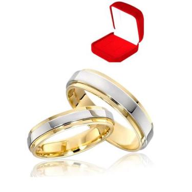 Imagem de Par Alianças Anel De Compromisso Banhado A Ouro 18k Namoro Barata Noiv