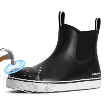 Imagem de Furuian Botas de chuva masculinas com bico de aço, botas de trabalho de borracha, à prova d'água, sapatos de segurança no tornozelo/botas curtas de lama antiderrapante Chelsea para uso ao ar livre