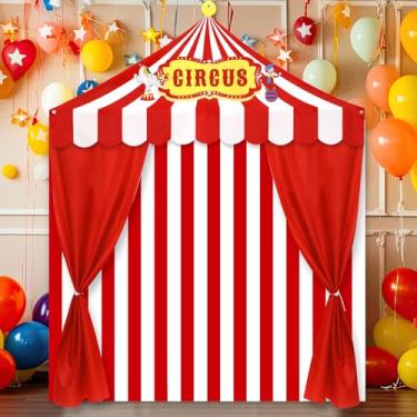 Imagem de 4 peças de decoração de festa de circo de carnaval, cenários de pano de fundo listrado vermelho e branco com tema de palhaço, fundo de barraca para Halloween, carnaval, circo, fotos, adereços de