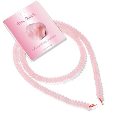 Imagem de GolbalJew 1 fio 2 * contas Rondelle de 4 mm para fabricação de joias, contas de pedra natural, quartzo rosa, espaçador plano, solto, contas de pedra preciosa, abaco, para pulseira, colar, artesanato