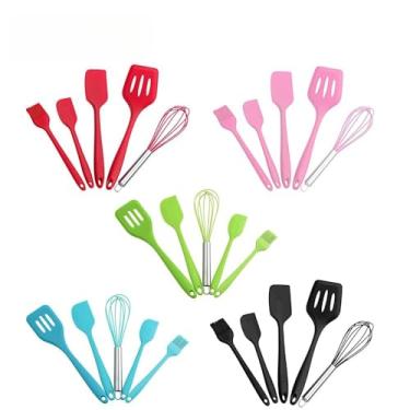 Imagem de Jogo de Cozinha Silicone Kit 5 Peças de Colher Espátula Fue Pequena Pincel Batedores de ovos Jogo(Kit 5 peças-Aleatório)
