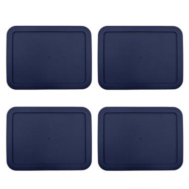 Imagem de CIBI Tampas de recipiente de armazenamento de alimentos (3 xícaras, azul - 4 unidades) compatíveis com recipientes de vidro Pyrex 7210-PC, tampas de substituição seguras para lava-louças e micro-ondas