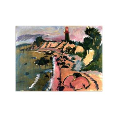 Imagem de Paisagem Abstrata Pôster Famosas Pinturas-Reprodução em Tela-Imagem Decoração Sala de Estar(Coast with Lighthouse) 60x80cm-23x31in Sem Moldura