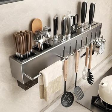 Imagem de Organizador Multiuso/Suporte de Parede/Porta Utensílios, Talheres e Porta Pano de Pratos com 8 ganchos 50cm, em metal, super resistente, moderno e funcional, sua cozinha muito mais charmosa!