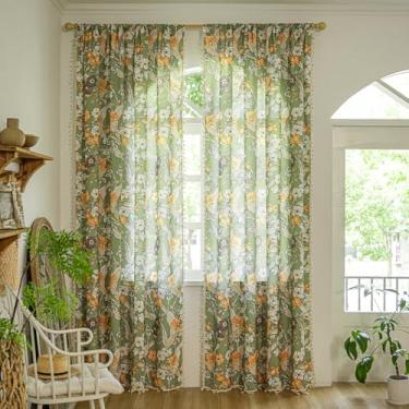 Imagem de ENJOYBRIDAL Cortinas florais de 203 cm para sala de estar, cortinas semitransparentes, quarto, 2 painéis, boho, painéis de cortina de janela, comprimento até o chão, varão, casa de fazenda, sala de