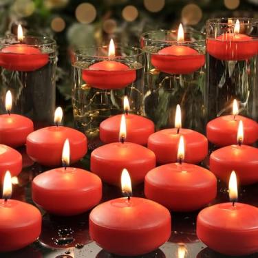 Imagem de GINITIRI Velas flutuantes vermelhas de 5 cm, pacote com 48 velas flutuantes sem cheiro para centros de mesa, vela ativada por água de 5 a 6 horas para vasos cilíndricos e banheira de casamento