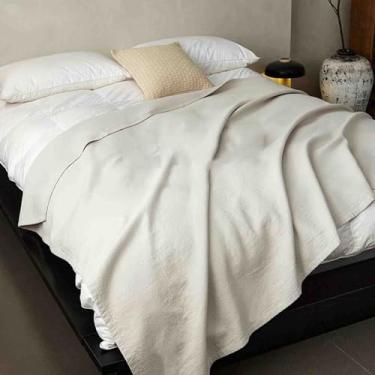 Imagem de Cobertor, cobertor, cobertor, cobertor, feminino, masculino, para cama, adulto, longo, duplo, solteiro, para sofá, verão, algodão fino e linho, confortável, macio, lavável na máquina (cinza, 150 x 200