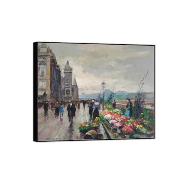 Imagem de BMZFYBS Arte de parede em tela reprodução de pintura famosa - imagens de moldura preta para sala de estar - pôster e impressões de decoração de cais 60 x 75 cm 24 x 29 pol