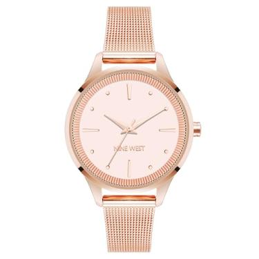 Imagem de Nine West Relógio feminino com pulseira de malha, rosa