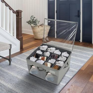 Imagem de 16 pares de caixa de armazenamento de sapatos com divisória para organizador de sapatos à prova de poeira, caixa de armazenamento de sapatos com tampa transparente e alça ajustável recipiente de