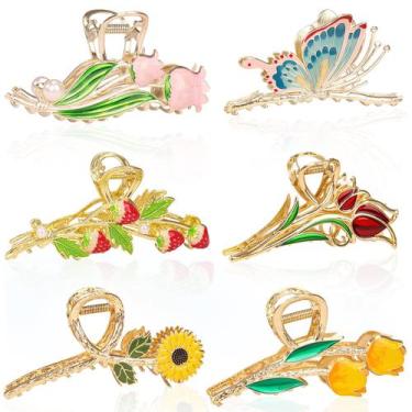Imagem de Hair Claw Clips Jelyne Metal Flower Tulip, 6 peças para mulheres