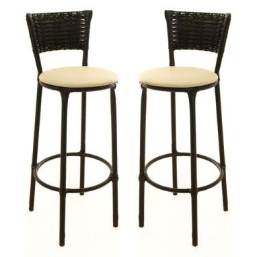 Imagem de KIT 2 Banquetas Alta Encapada Junco Preto Area de Lazer Cozinha Balcão