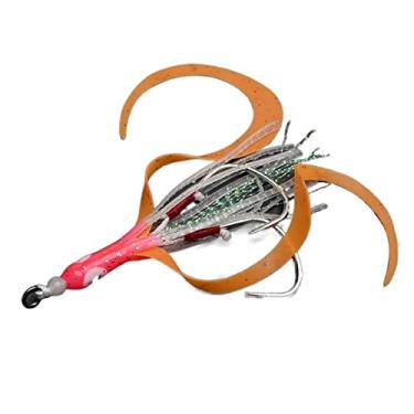 Imagem de GRFIT Ganchos de pesca 10 pçs/lote Ganchos de assistência de brilho com saias de lula Lumious Slow Jig Saia de silicone Gancho de pesca Acessórios de pesca marítima Ganchos de peixe (Cor: Laranja-10