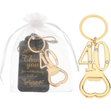 Imagem de 24 peças 40º chaveiro de ouro abridor de garrafas, 40 lembrancinhas de festa de aniversário para convidados, 40º abridor de garrafas de cerveja a granel para lembranças de aniversário de aniversário