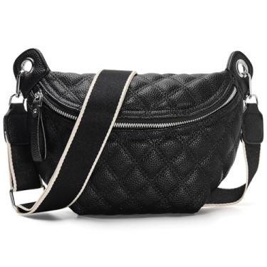 Imagem de Bolsa tiracolo feminina de couro vegano, pochete com cinto ajustável, bolsa de ombro estilo boho para viagens, uso diário, B - preto, Medium, Boho