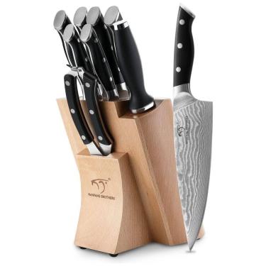 Imagem de Conjunto de Facas em Aço Inoxidável com Bloco de Bancada, 9 Peças, NANFANG BROTHERS, Preto