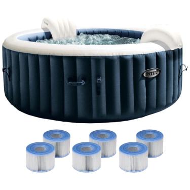 Imagem de Spa Inflável Hidromassagem para 4 Pessoas com 6 Cartuchos de Filtro Substituição, Intex 28429EP, Azul
