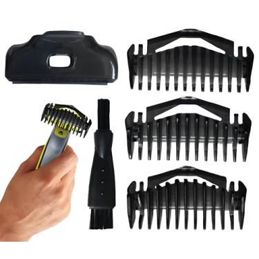 Imagem de Kit de proteção, aparador de substituição ajustável com uma lâmina, protetor de pente guia ajustável, pentes guia de 1/3/5 mm e tampa protetora, compatível com alças Philips Norelco OneBlade