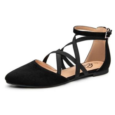 Imagem de Sapatos rasos Trary Black Suede para mulheres Mary Jane tamanho 9,5