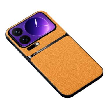 Imagem de LTLMYDAM Capa fina para Xiaomi 17 Pro Max/17 Pro/17, capa traseira de couro com textura de lichia à prova de impressões digitais suporta capa de sucção magnética montada no carro, laranja, 17 Pro