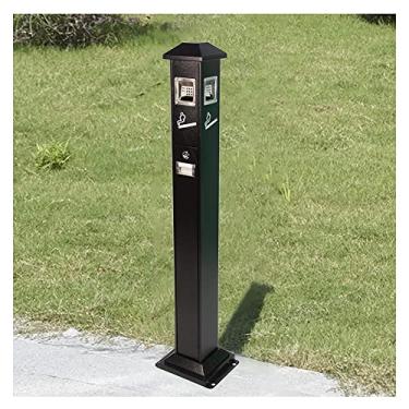 Imagem de Cinzeiro de pé, cinzeiro de exterior de aço inoxidável com tampa, cinzeiros para cigarros com chave, cinzeiro de pé para exterior, para casa, pátio (cor: Black)