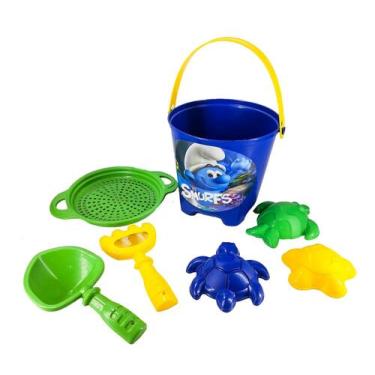 Imagem de Baldinho De Praia Para Brincar Na Areia Dos Smurfs 7 Peças Verde - Bri