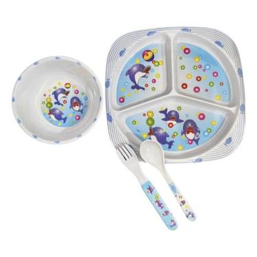 Imagem de Kit Refeição Infantil Prato Com Divisórias Para Papinha Bebê Pratinho 